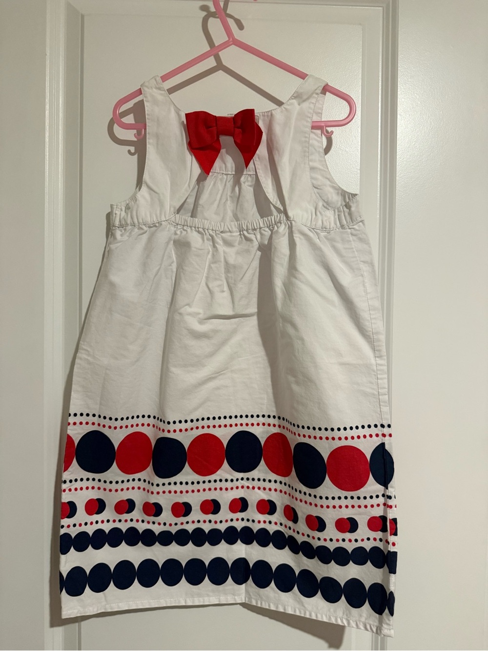 Gymboree White Dress with Red Bow and Navy & Red Dot Border